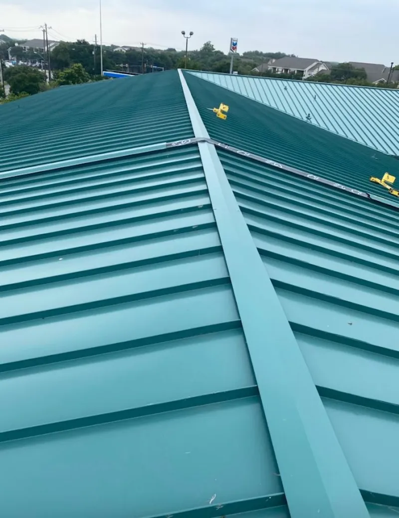 Green commercial metal roof ridge and valley for Metal Roof Repair in Sherman